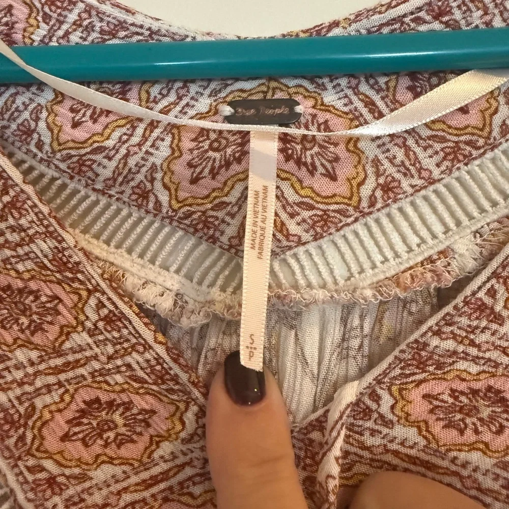 Free People Cream and Light Pink Floral Boho Blouse